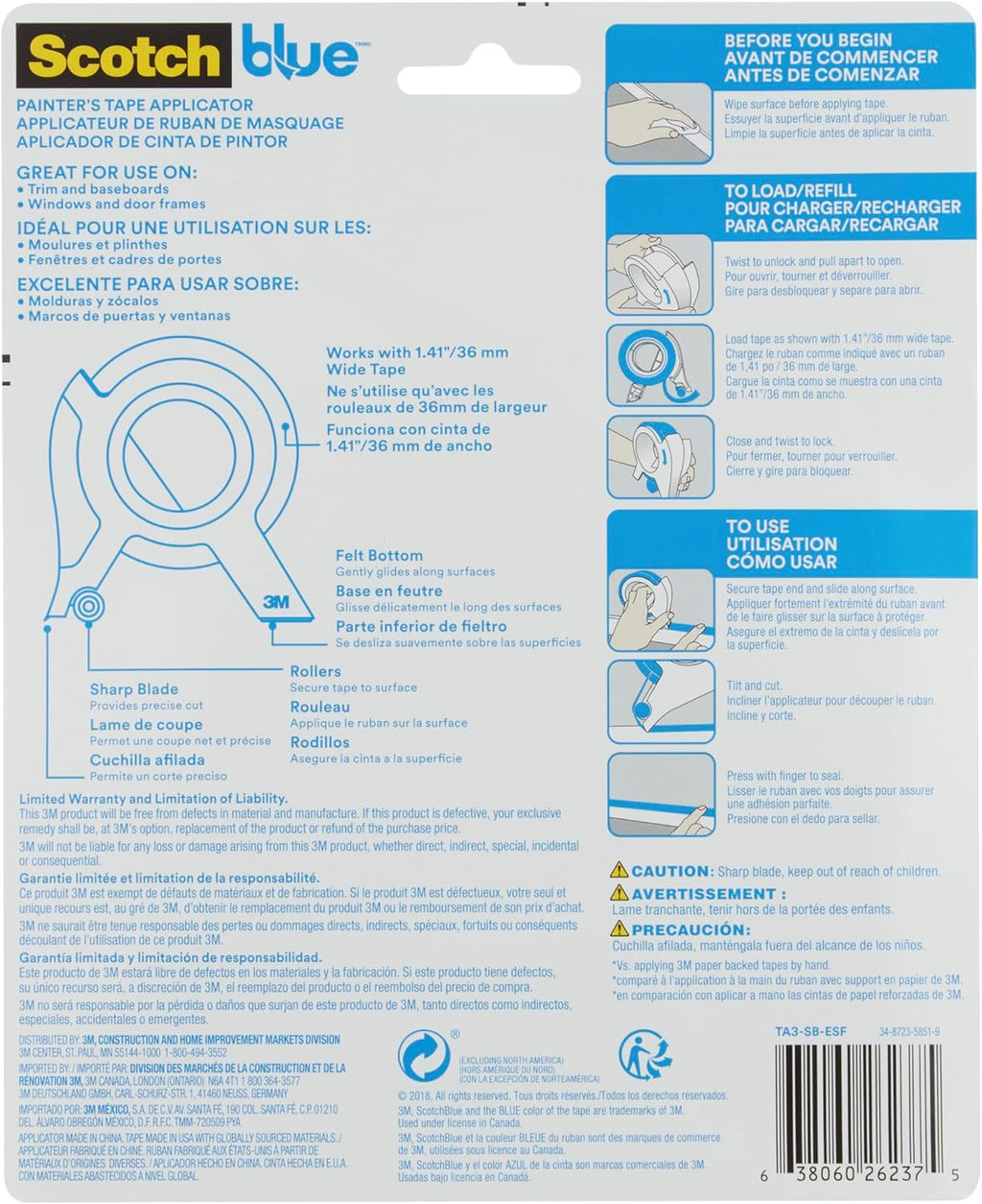 ScotchBlue Painter's Tape Applicator TA3-SB-ESF, 100% PEFC, SGSCH-PEFC-COC-110078